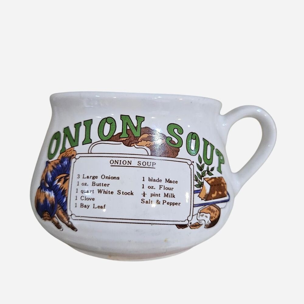 vintage onion soup mug with recipe